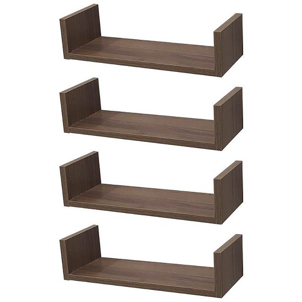 Kit 4 Prateleiras U 40 x 10cm Nogal Suporte Invisível