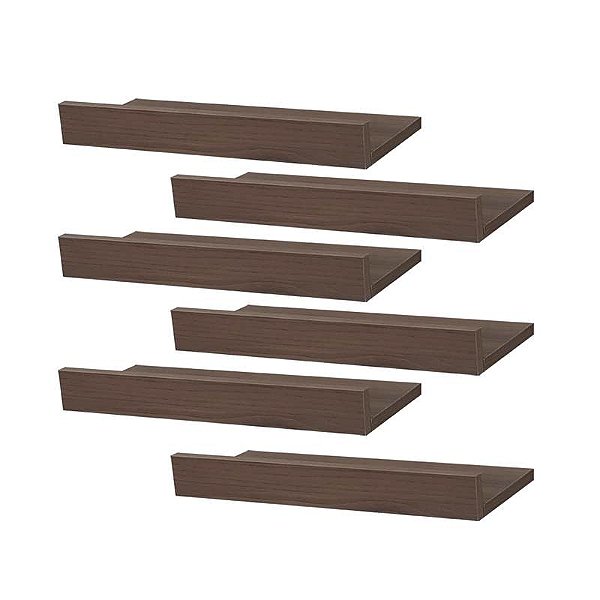 Kit 6 Prateleiras Porta Quadros 40 x 10cm Nogal Suporte Invisível