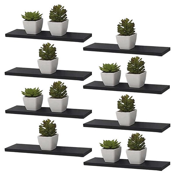 Kit 8 Prateleiras 40 x 10cm Preta Suporte Invisível