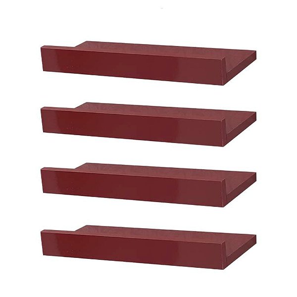 Kit 4 Prateleiras Porta Quadros 40 x 10cm Vermelha Suporte Invisível