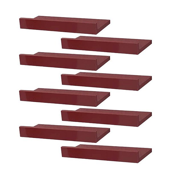 Kit 8 Prateleiras Porta Quadros 40 x 10cm Vermelha Suporte Invisível