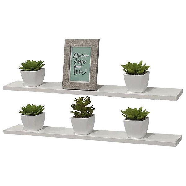 Kit 2 Prateleiras 70 x 15cm Branca Suporte Invisível