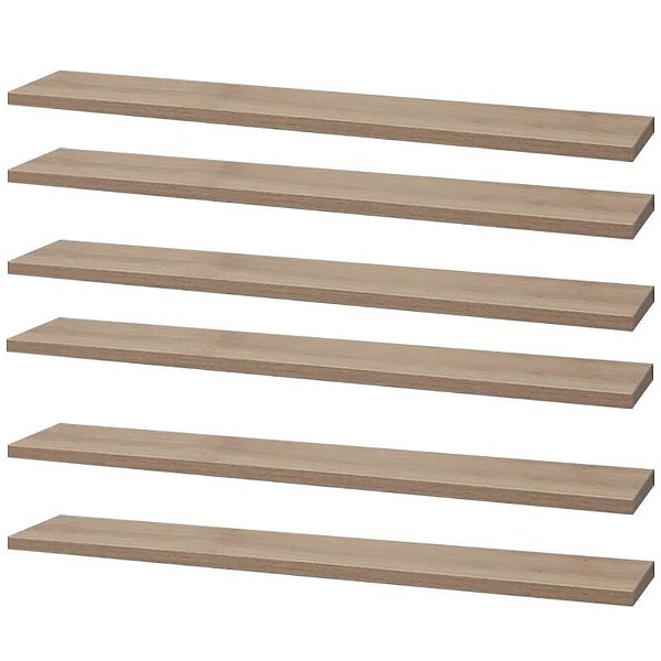 Kit 6 Prateleiras 70 x 15cm Carvalho Suporte Invisível
