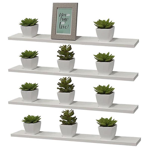 Kit 4 Prateleiras 50 x 20cm Branca Suporte Invisível