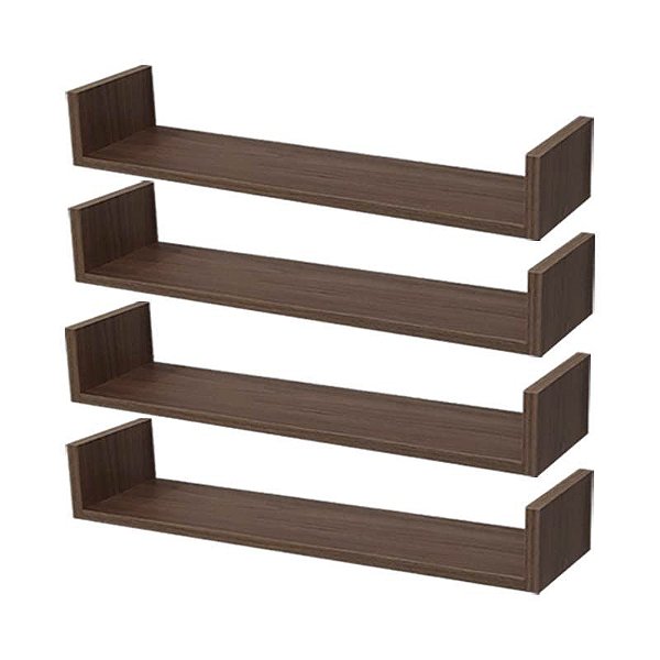 Kit 4 Prateleiras U 50 x 20cm Nogal Suporte Invisível