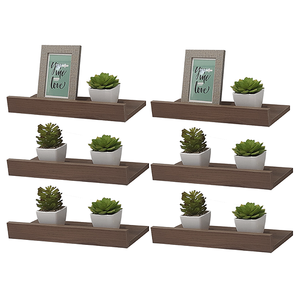 Kit 6 Prateleiras Porta Quadros 60 x 10cm Nogal Suporte Invisível