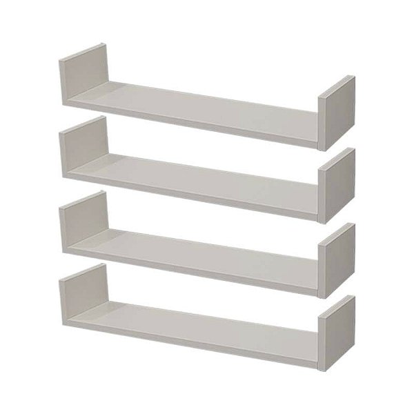 Kit 4 Prateleiras U 60 x 10cm Branca Suporte Invisível