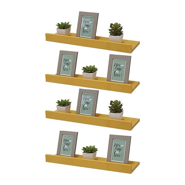 Kit 4 Prateleiras Porta Quadros 40 x 15cm Amarela Suporte Invisível