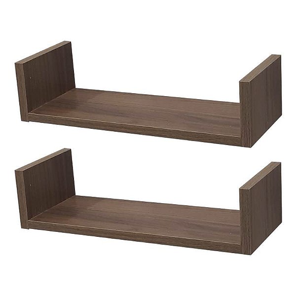 Kit 2 Prateleiras U 40 x 15cm Nogal Suporte Invisível