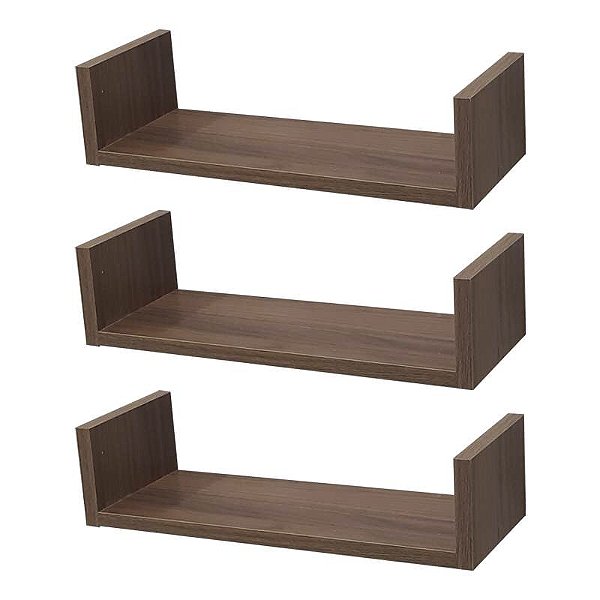 Kit 3 Prateleiras U 40 x 15cm Nogal Suporte Invisível