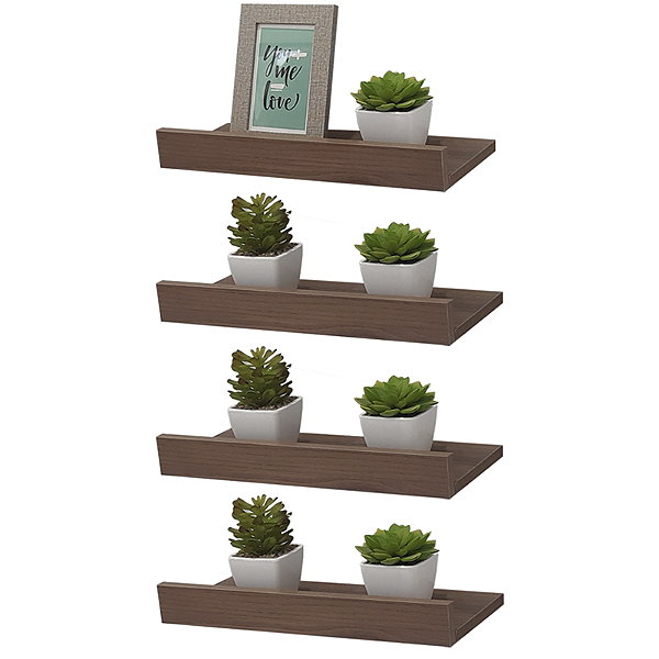 Kit 4 Prateleiras Porta Quadros 40 x 15cm Nogal Suporte Invisível