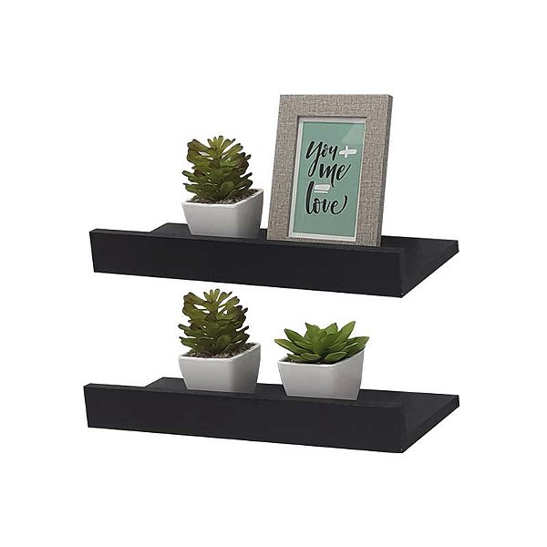 Kit 2 Prateleiras Porta Quadros 40 x 15cm Preta Suporte Invisível