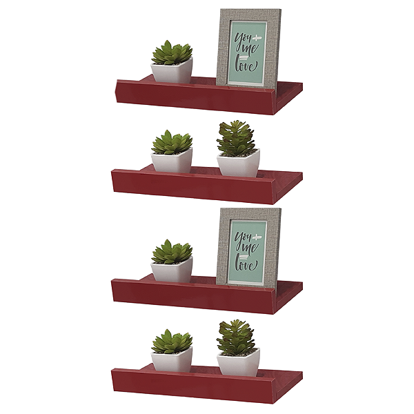 Kit 4 Prateleiras Porta Quadros 40 x 15cm Vermelha Suporte Invisível