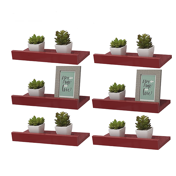 Kit 6 Prateleiras Porta Quadros 40 x 15cm Vermelha Suporte Invisível