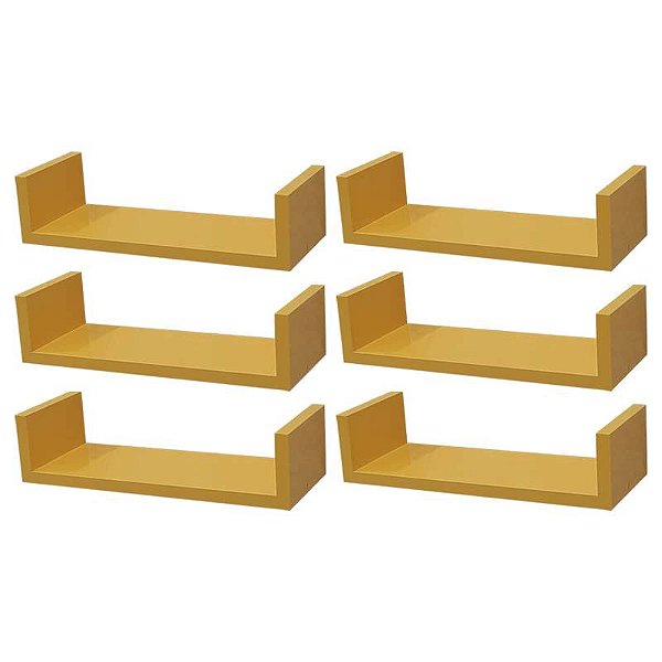 Kit 6 Prateleiras U 40 x 20cm Amarela Suporte Invisível