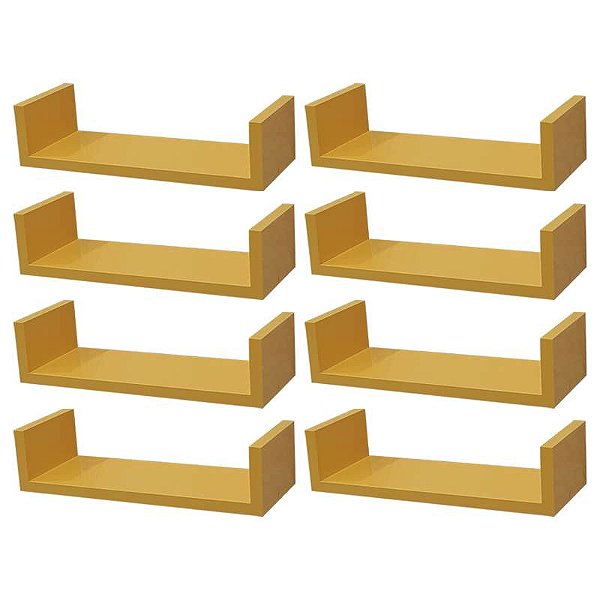 Kit 8 Prateleiras U 40 x 20cm Amarela Suporte Invisível