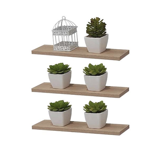 Kit 3 Prateleiras 40 x 20cm Carvalho Suporte Invisível