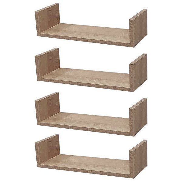 Kit 4 Prateleiras U 40 x 20cm Carvalho Suporte Invisível