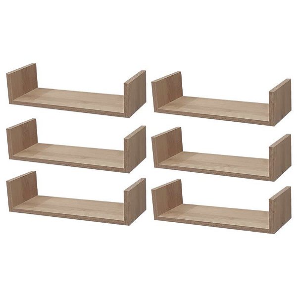 Kit 6 Prateleiras U 40 x 20cm Carvalho Suporte Invisível