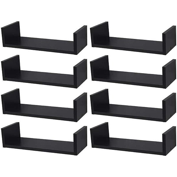 Kit 8 Prateleiras U 40 x 20cm Preta Suporte Invisível