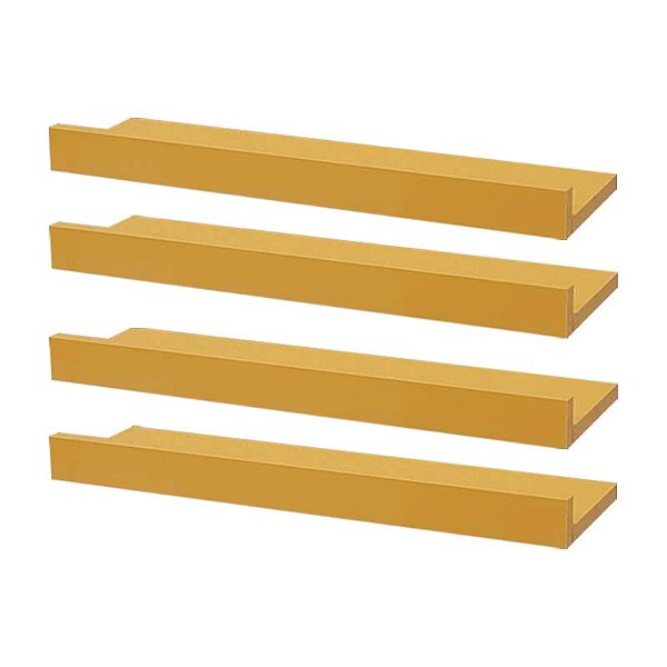 Kit 4 Prateleiras Porta Quadros 50 x 10cm Amarela Suporte Invisível