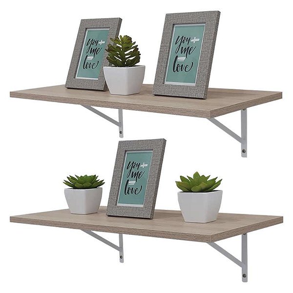 Kit 2 Prateleiras 70 x 25cm Carvalho Com Mão Francesa