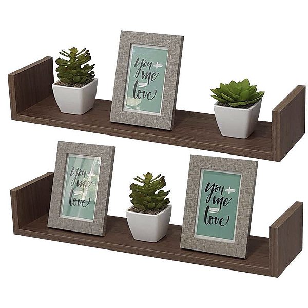 Kit 2 Prateleiras U 100 x 15cm Nogal Suporte Invisível