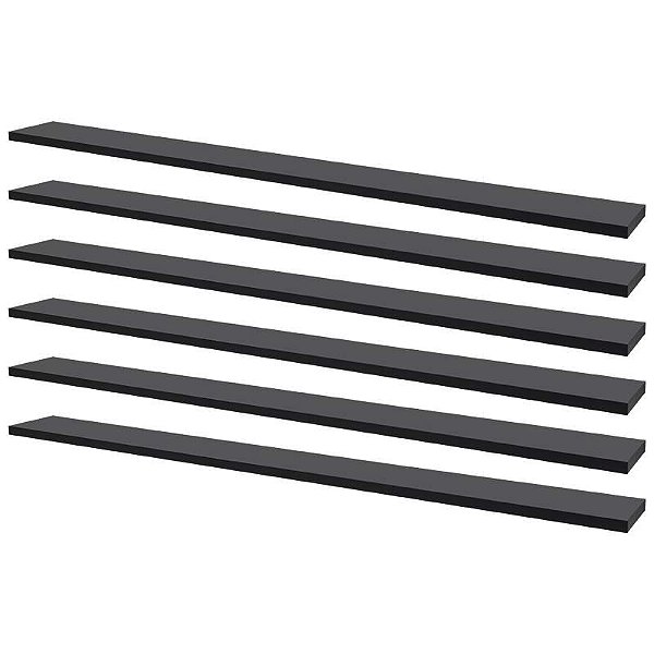 Kit 6 Prateleiras 100 x 15cm Preta Suporte Invisível