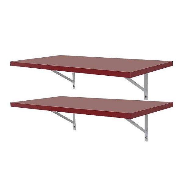 Kit 2 Prateleiras 100 x 25cm Vermelha Com Mão Francesa