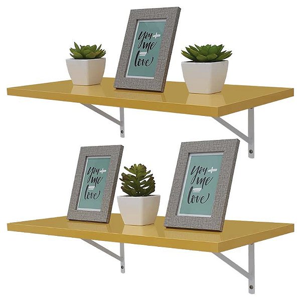 Kit 2 Prateleiras 100 x 30cm Amarela Com Mão Francesa