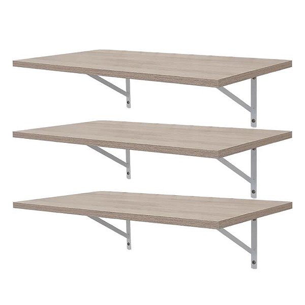 Kit 3 Prateleiras 100 x 30cm Carvalho com Mão Francesa