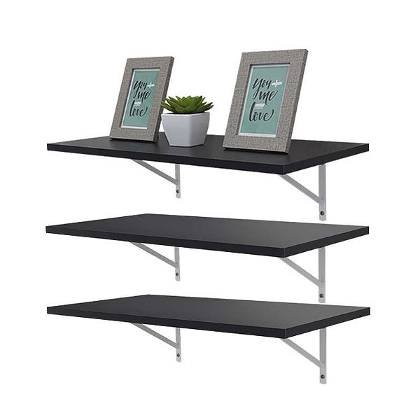 Kit 3 Prateleiras 100 x 30cm Preta Com Mão Francesa