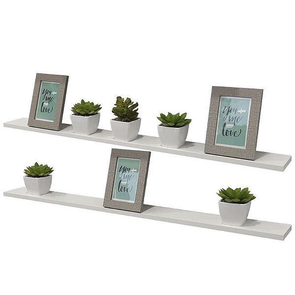 Kit 2 Prateleiras 90 x 15cm Branca Suporte Invisível