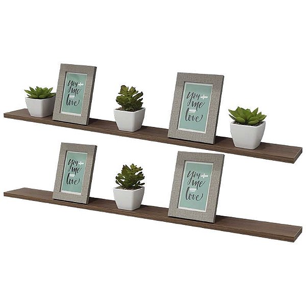 Kit 2 Prateleiras 90 x 15cm Nogal Suporte Invisível