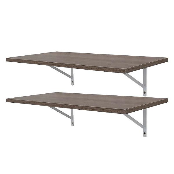 Kit 2 Prateleiras 90 x 30cm Nogal Com Mão Francesa