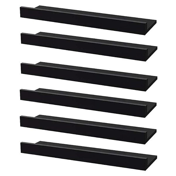 Kit 6 Prateleiras Porta Quadros 60 x 10cm Preta Suporte Invisível