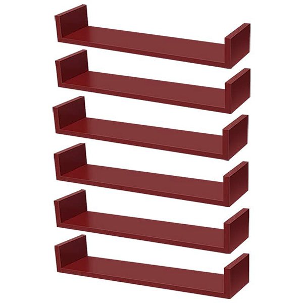 Kit 6 Prateleiras U 60 x 10cm Vermelha Suporte Invisível