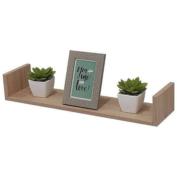 Prateleira U 60 x 20cm Carvalho Suporte Invisível