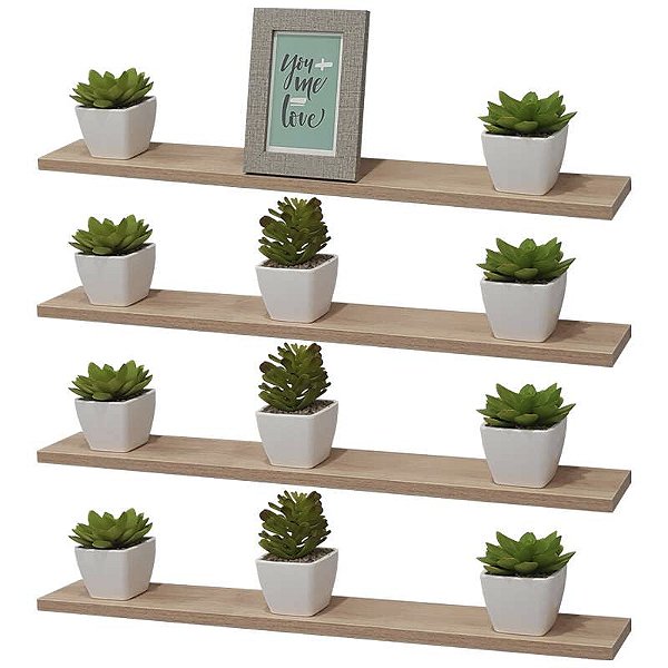 Kit 4 Prateleiras 60 x 20cm Carvalho Suporte Invisível