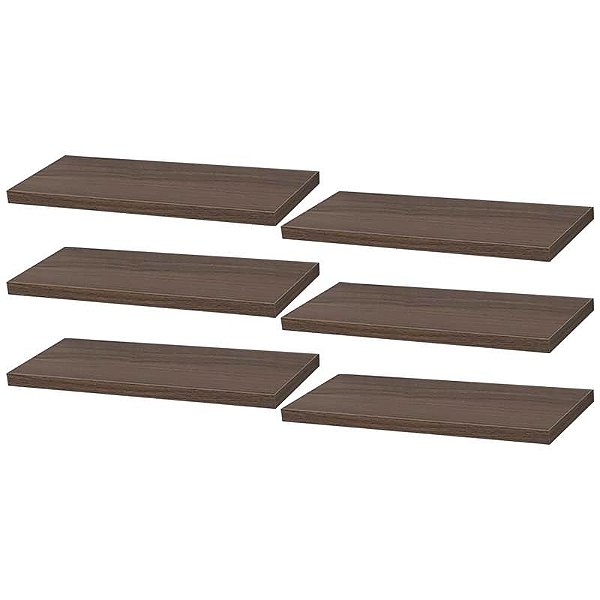 Kit 6 Prateleiras 30 x 10cm Nogal Suporte Invisível