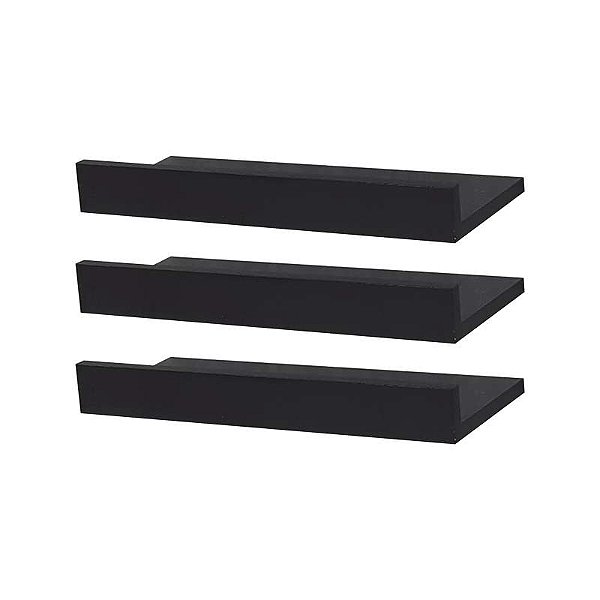 Kit 3 Prateleiras Porta Quadros 30 x 10cm Preta Suporte Invisível