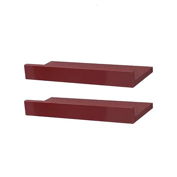 Kit 2 Prateleiras Porta Quadros 30 x 10cm Vermelha Suporte Invisível