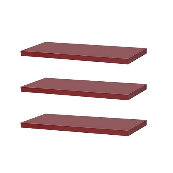 Kit 3 Prateleiras 30 x 10cm Vermelha Suporte Invisível