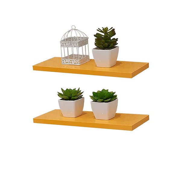 Kit 2 Prateleiras 30 x 15cm Amarela Suporte Invisível