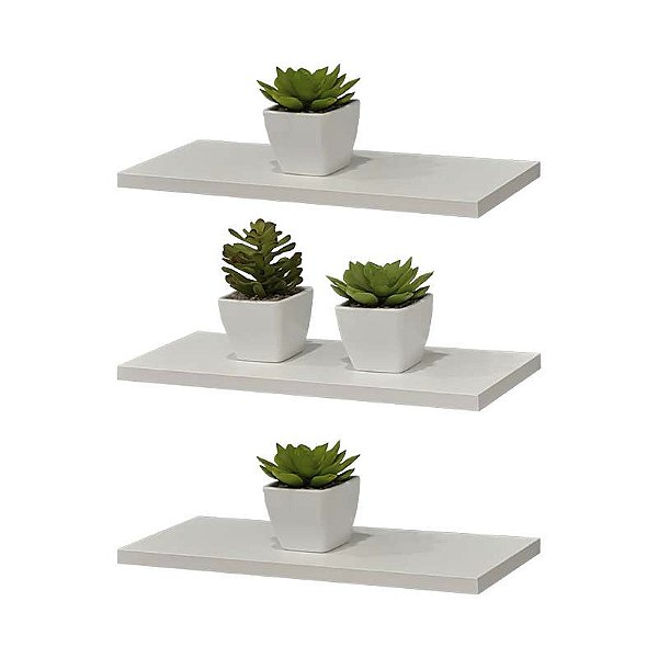 Kit 3 Prateleiras 30 x 15cm Branca Suporte Invisível