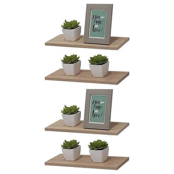 Kit 4 Prateleiras 30 x 15cm Carvalho Suporte Invisível