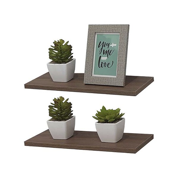 Kit 2 Prateleiras 30 x 15cm Nogal Suporte Invisível