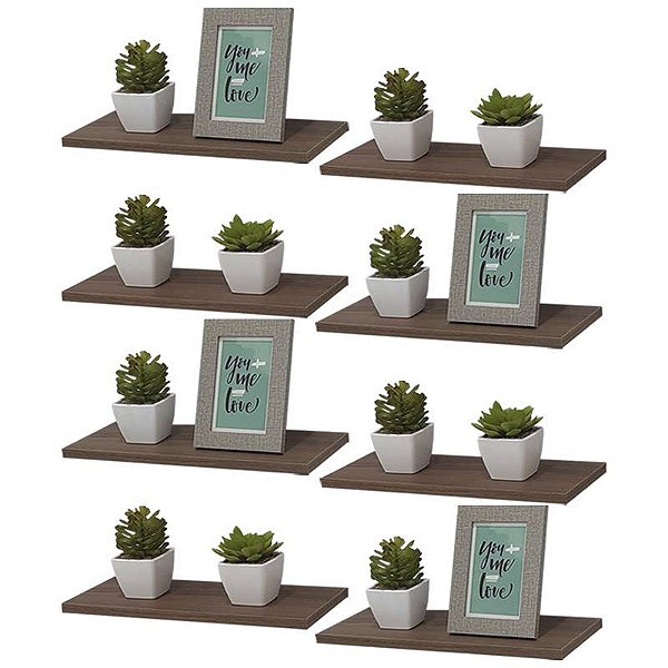 Kit 8 Prateleiras 30 x 15cm Nogal Suporte Invisível