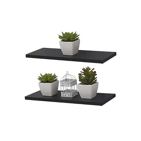 Kit 2 Prateleiras 30 x 15cm Preta Suporte Invisível