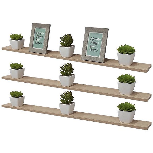 Kit 3 Prateleiras 100 x 15cm Carvalho Suporte Invisível